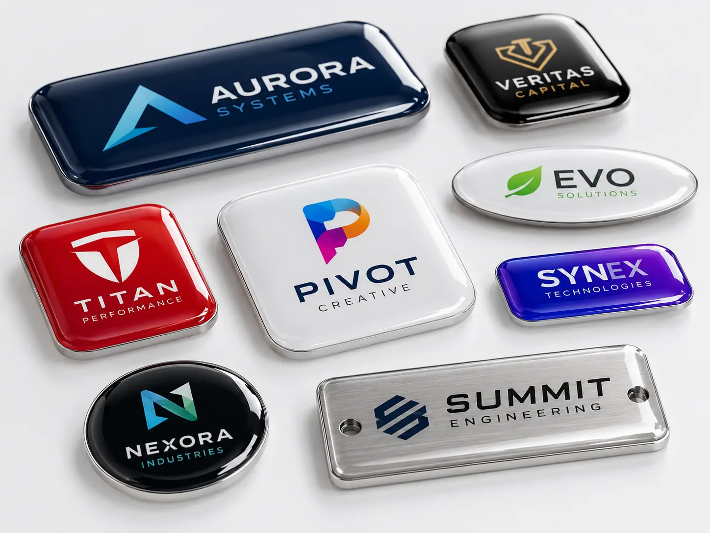 Raised domed labels, clear 3D stickers, dimensional badges and glossy resin application samples